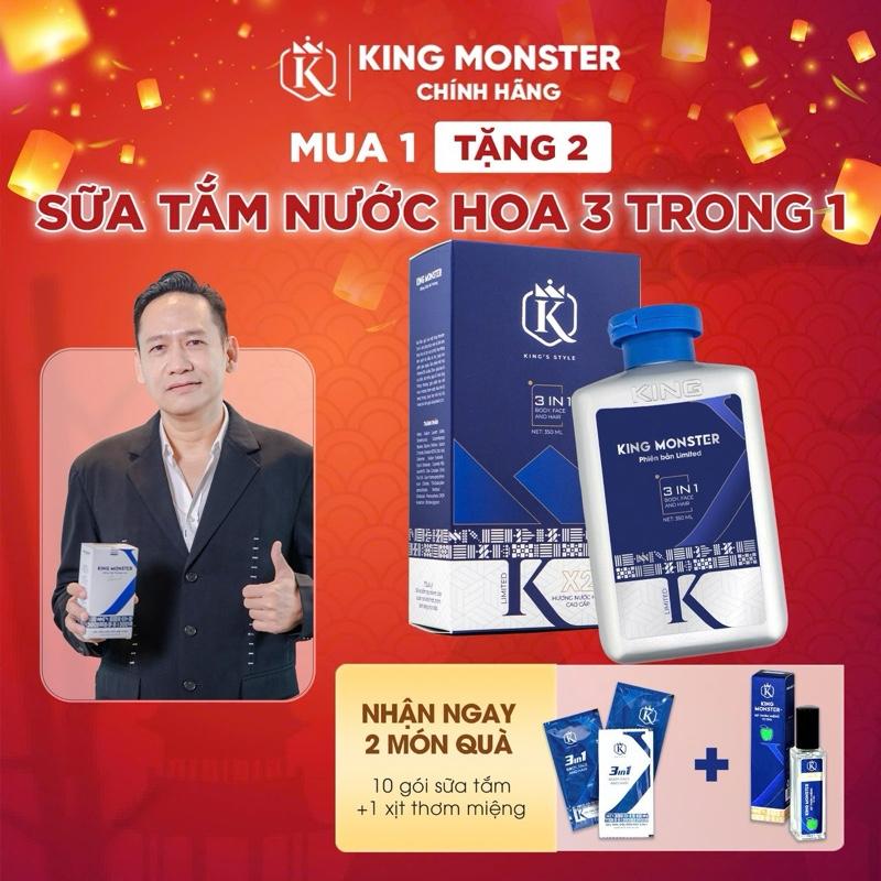 KingMonster sữa tắm gội rửa mặt 3in1 hương nước hoa cao cấp 350ml Tặng 1 xịt thơm miệng+ 1 dây 10 gói Dưỡng Thể