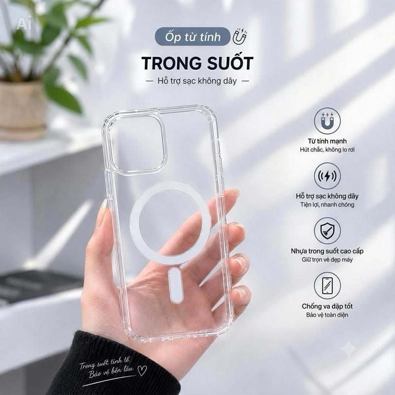 Ốp Từ Tính Trong Suốt- Hỗ trợ sạc không dây dành cho iPhone X-18Prm