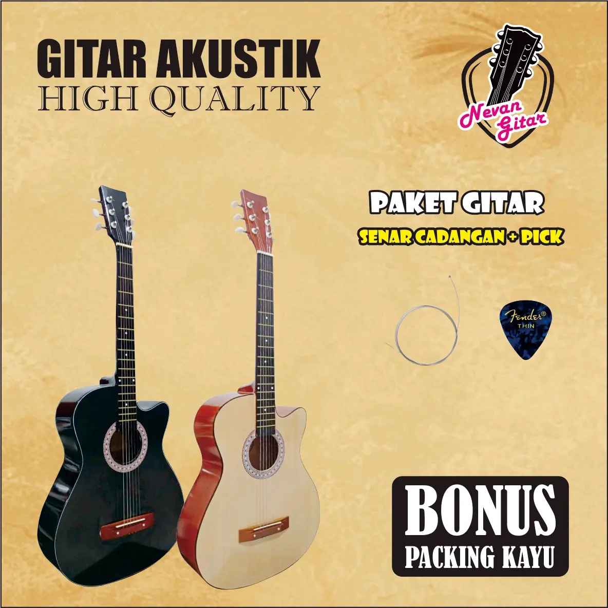 Gitar Akustik Senar String Pemula Murah Packing Kayu - Full Miranti Rangka Sengon
