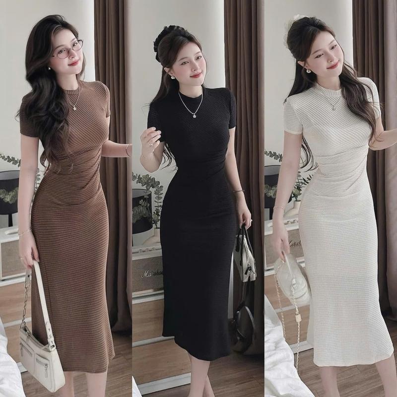 Đầm váy nữ len ren thiết kế cổ tròn tay ngắn dáng dài kèm lót body rời sang chảnh dành cho các nàng diện đi chơi, đi tiệc