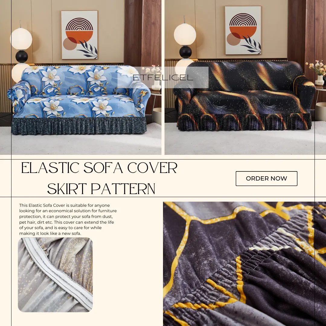 Elastic Sofa Cover Skirt Pattern / Penutup Sarung Sofa Elastis Stretch Floral Motif Renda
