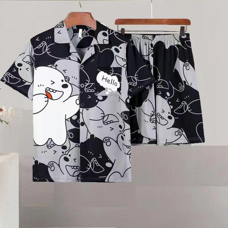 Product Introduction of Ice Silk Pajamas Men's New Ice Silk Short-Sleeved Shorts Men's Thin Loose plus Size Youth Homewear Suit 3