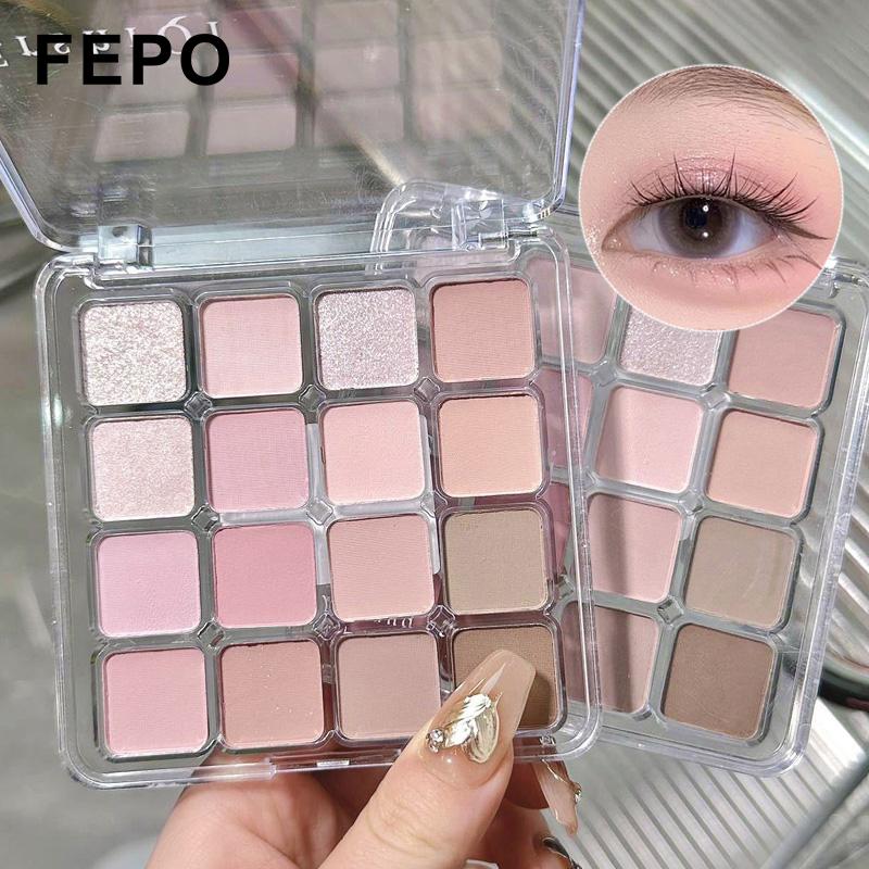 FEPO Bảng Phấn Mắt 16 Màu Màu Khỏa Thân Lâu Dài Lấp Lánh Mờ Phấn Mắt Pallete Shimmer Trang Điểm