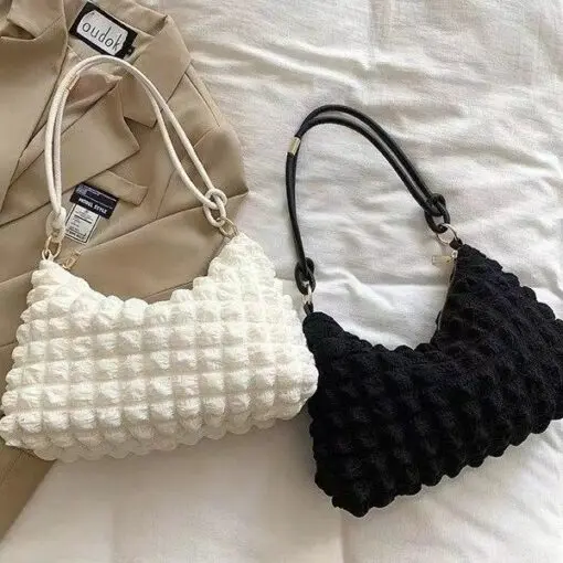 Tas Wanita TBS6003 – Shoulder Bag Kain Unik, Tekstur Boba Waffle Viral, Elegan & Stylish