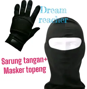 Paket Sarung Tangan & Masker Balclava Hitam Polos Pria Dewasa / Sarung Tangan SAJA Perlindungan Lengkap Untuk Aktivitas Luar Ruangan