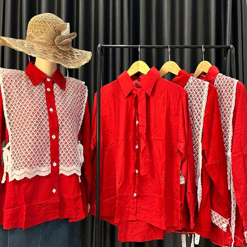 SPESIAL KEMEJA MERAH PUTIH/ ATASAN TERLARIS KATUN MIX BURKAT/ BUSUI FRIENDLY/ KC AKTIF/ LD 114 Atasan Katun Casual Wanita Kancing Salur/ EDISI AGUSTUSAN Formal Nyaman Santai 5