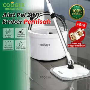 COOGER Pel Lantai Panda Dual Clean Mop Terbaru 2IN1 Spin Mop Pel Lantai Otomatis Teknologi Pemisah Air Bersih dan Kotor