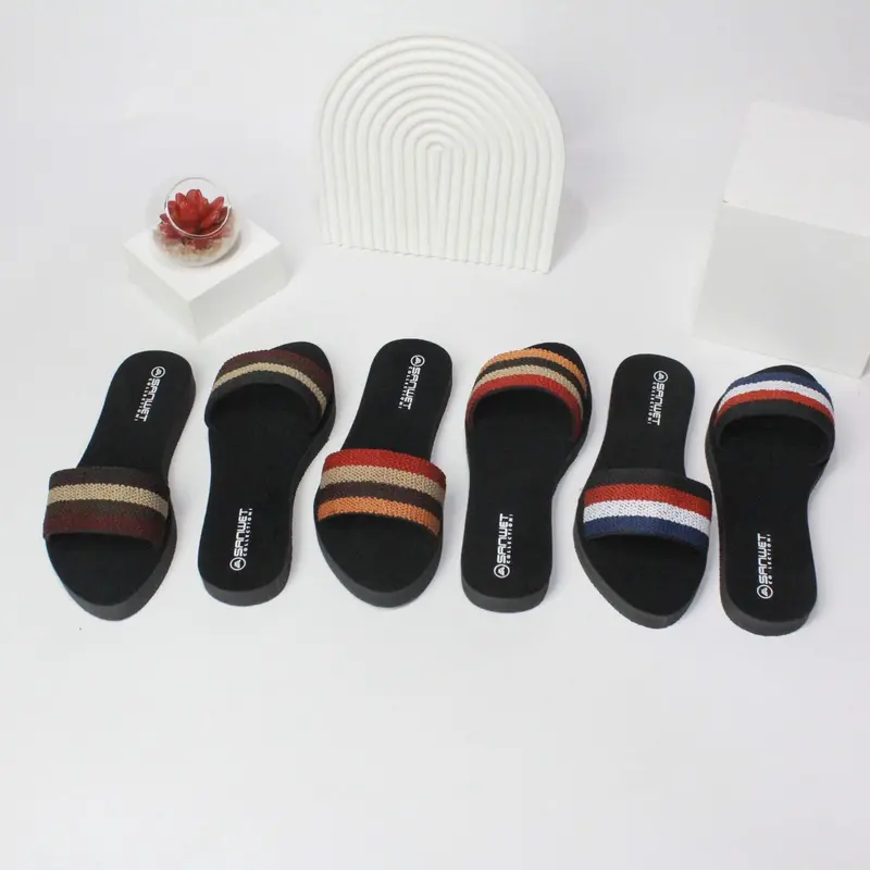Sandal Flat Wanita Dewasa Selop Rajut Kombinasi Tanpa Hak Terbaru 8