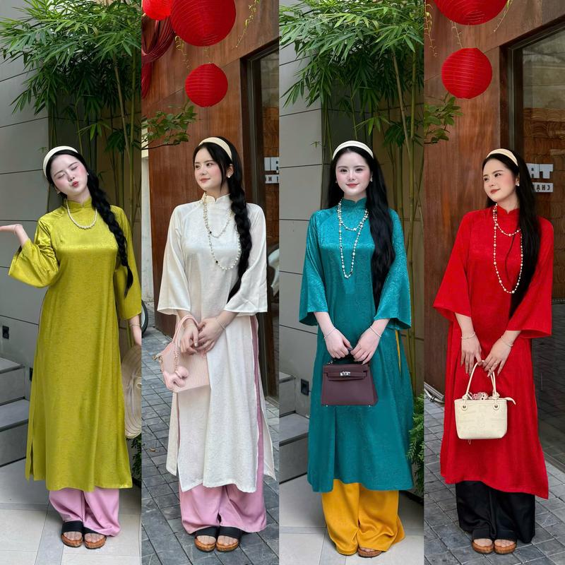    Tặng Vòng Ngọc   Áo Dài Cách Tân Dáng Suông Vải Gấm Cao Cấp Họa Tiết Hoa Hồng Phù Hợp Dịp Lễ Tết Cưới Hỏi Chụp Ảnh 