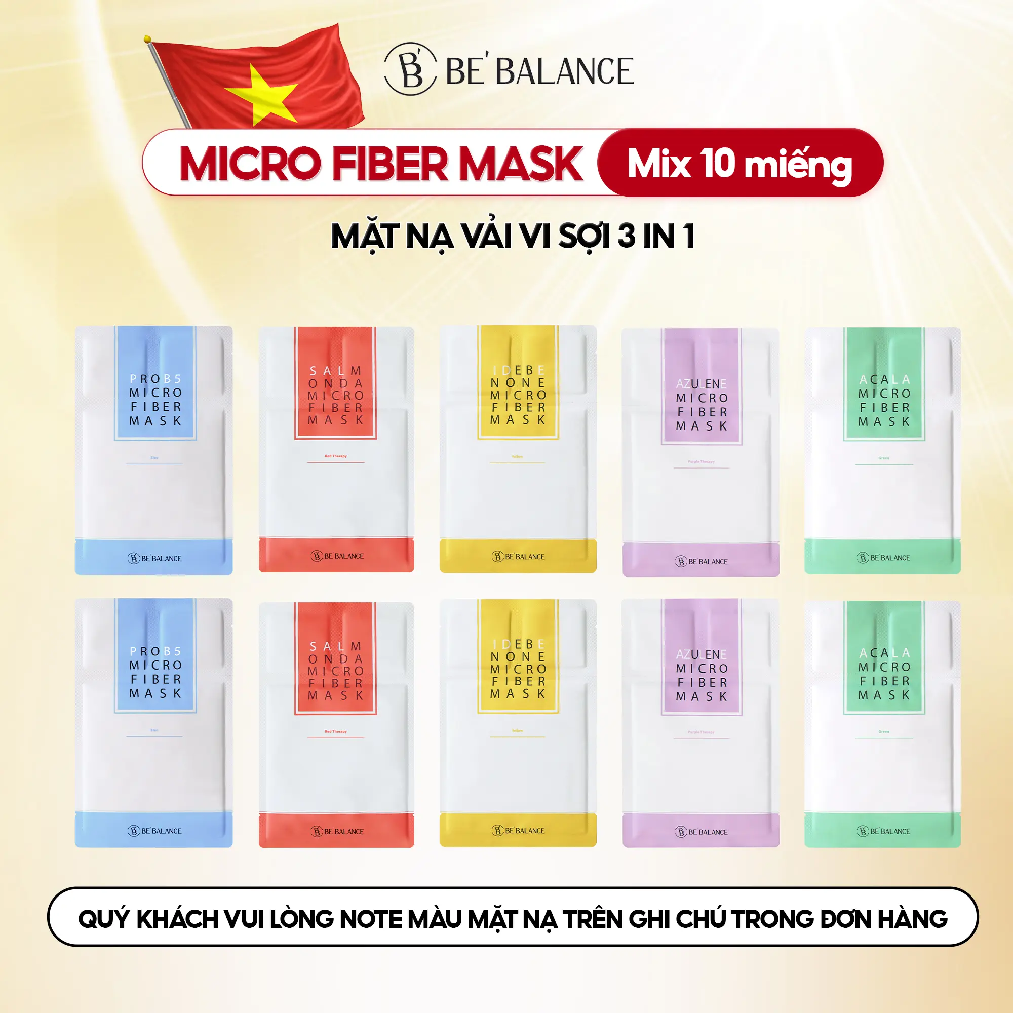 Combo Mix 10 Miếng Mặt Nạ Vải Vi Sợi Be'Balance MICRO FIBER MASK 3in1 giúp Làm Đẹp và Dưỡng Ẩm Da Skincare