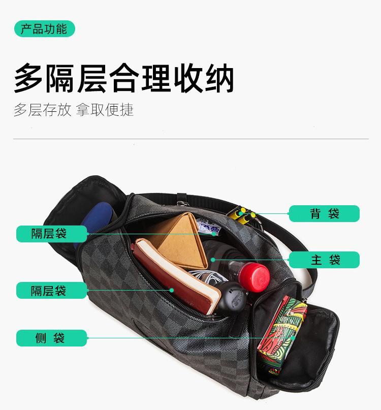 Product Introduction of Stylish Plaid PU Leather Men's Shoulder Casual Oblique Bag Simple Business Bag Square Bag 11