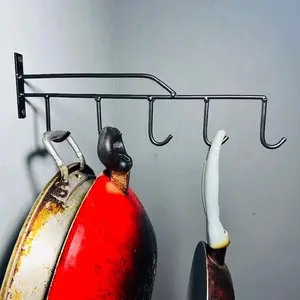 Rak Panci Gantungan Panci Tempel Dinding Rak Serbaguna dengan 5 Hook untuk Penyimpanan Dapur yang Efisien