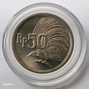 koleksi uang koin kuno 50 rupiah tahun 1971 mulus gres asli bonus kapsul