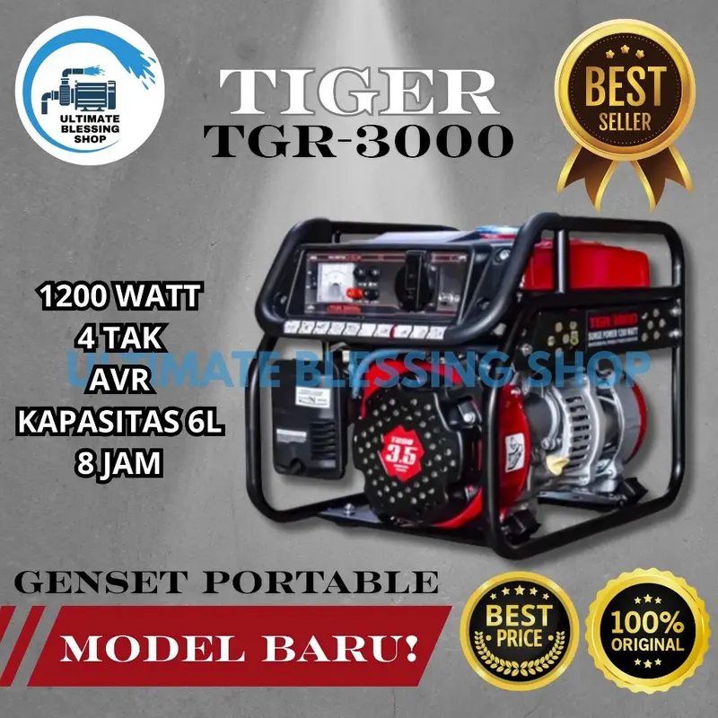 GENSET TIGER 1200W TGR3000 | MODEL TERBARU POWER GENERATOR 1200 WATT 4 ...