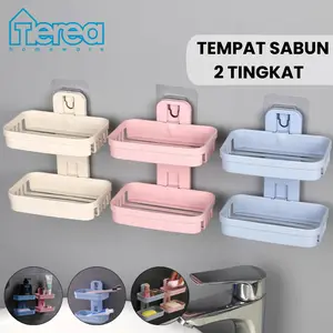 TEREA Tempat Sabun Batang 2 Tingkat Kotak Sabun Kamar Mandi 2 Susun Rak Kamar Mandi Tempat Sabun Tempel Dinding