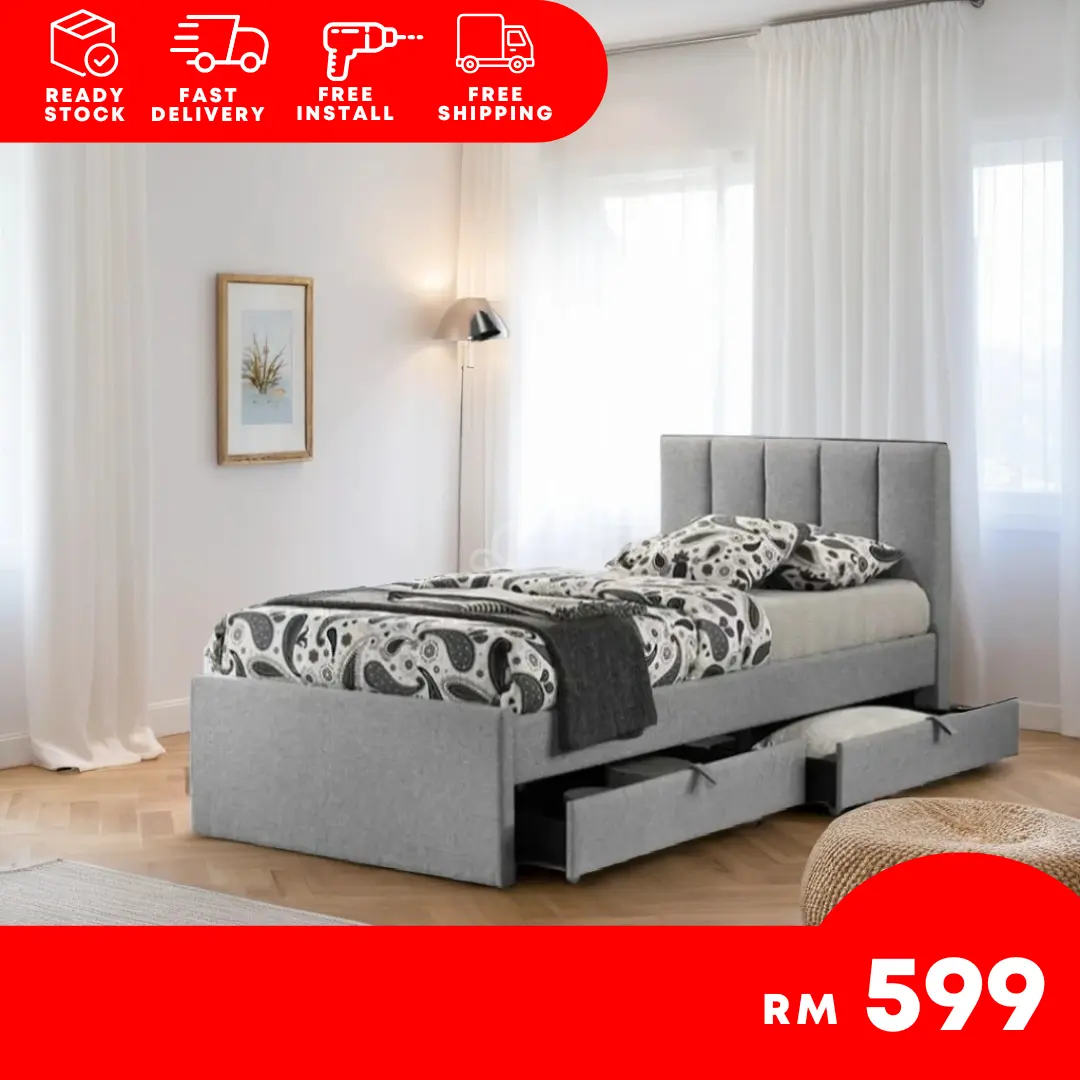 LIENCA FURNITURE ELARA Single Bed With Storage / Single Bed Frame