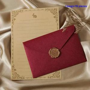 Set de papel para cartas y sobres, 16 piezas por set incluyendo 3 sobres, 10 hojas de papel para cartas y 3 sellos de cera, Sobre para invitación para vacaciones
