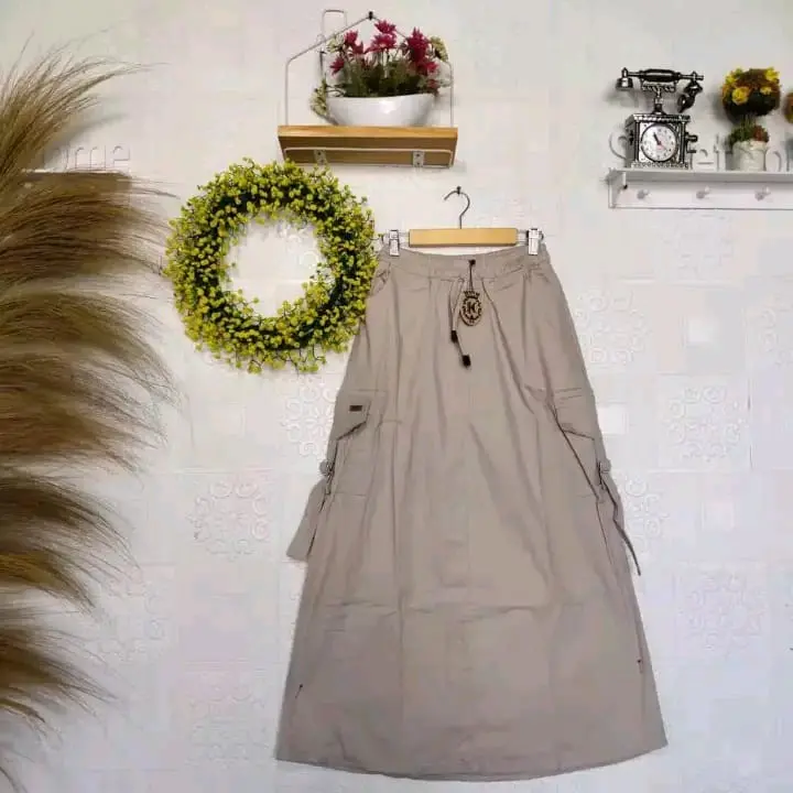 Rok Cargo Panjang Jumbo Korean Style Karet Nyaman Melar 4