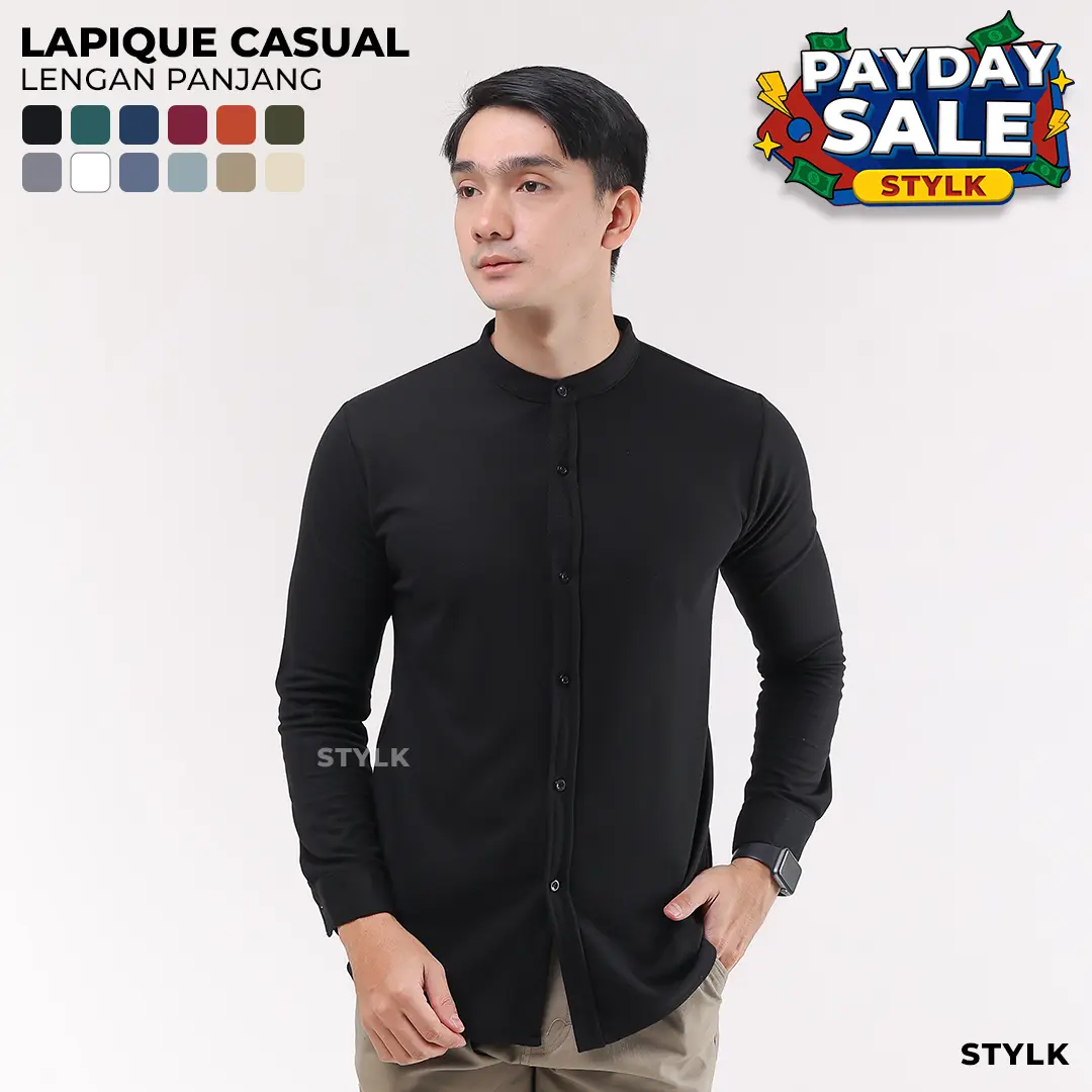 Kemeja Hitam Pria Casual Lengan Panjang Slim Fit Anti Kusut Nyaman dan Lembut - Stylelaki LAPIQUE