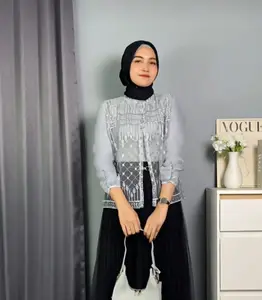 Outer Crop Brukat Mix Organza / Outer Brukat Bordir Ethnic Sapto / Baju Kondangan, Lebaran / Baju Atasan Wanita 2024 Full Mutiara Fit Kancing outer Muslim Panjang Etnik Ceruty