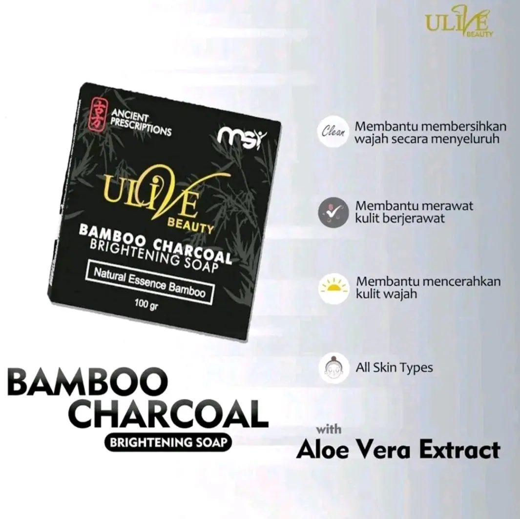 Ulive MSI Charcoal soap-Sabun Arang Bamboo Pembersih Wajah Facial Muka Hitam Pencerah Mencerahkan Perawatan Kusam Cleanser Acid Berjerawat Membersihkan Berminyak