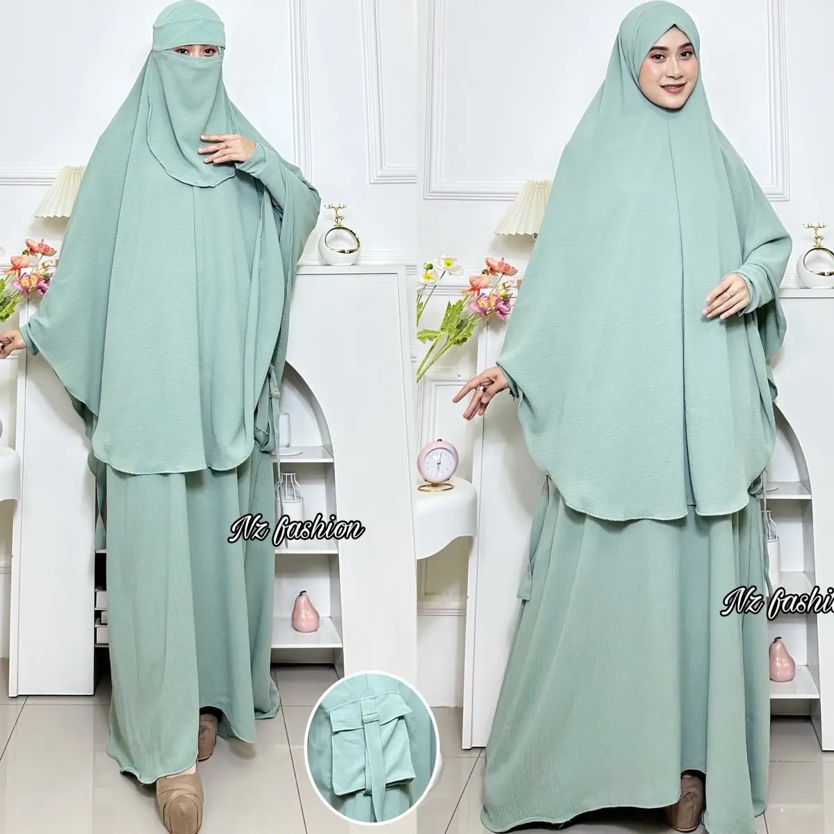 Aira cargo set khimar syar’i plus cadar bandana bhan cringkl Airflow adem nyaman saat di pakai Gamis Syari Lebaran Muslim Cantik