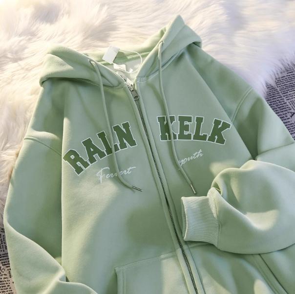 Jaket Hoodie RALN KELK Zipper Unisex Casual Street Lengan Panjang Pullover Resleting Fleece Pria Wanita Lembut Terbaru Kekinian Keren Remaja Distro Suwiter