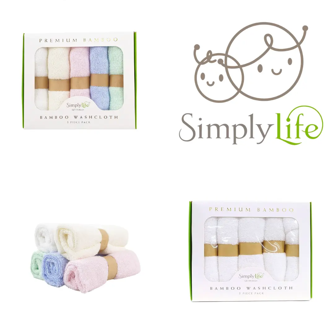 Simply Life | Bamboo Face / Wash Towels | Kids | Baby | Ultra Soft | Absorbent | Shower | Reusable | Anti Bacterial | Anti Odour | Hypoallergenic | Cotton Alternative | Face Towel