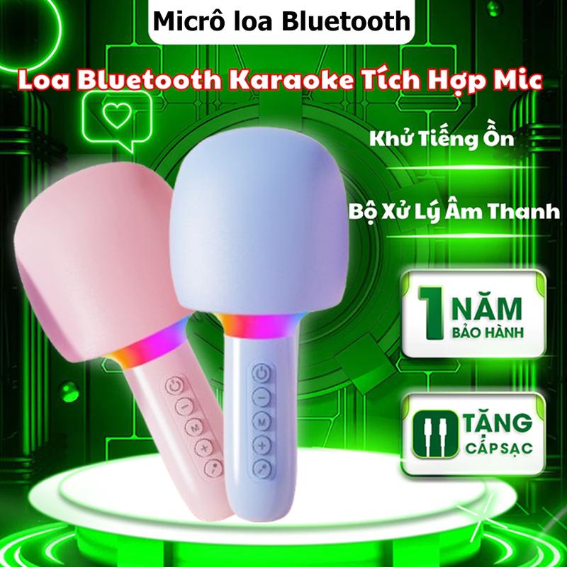 Mic Karaoke Kiêm Loa Bluetooth Không Dây Cao Cấp Micro Hát Karaoke Mini Không Dây Cầm Tay 4 chức năng giọng nói có thể chuyển đổi tùy ý, Hỗ trợ TWS AUX