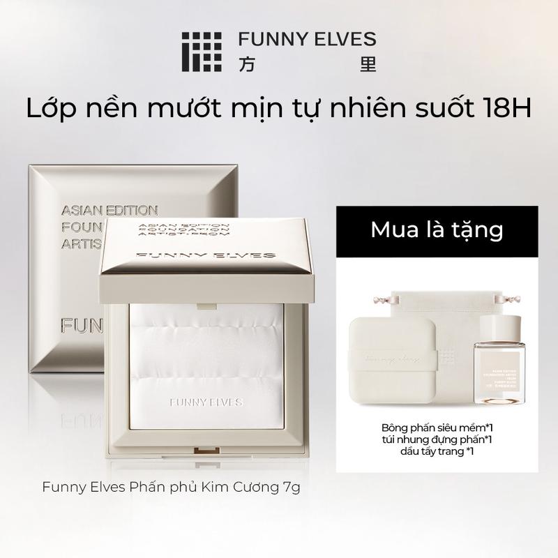 【Live FunnyElves phấn phủ Kim Cương 7g,siêu mỏng nhẹ tự nhiên bám nền phù hợp với mọi loại da MUA 1 TẶNG 1 Tặng kèm Dầu tẩy trang *1