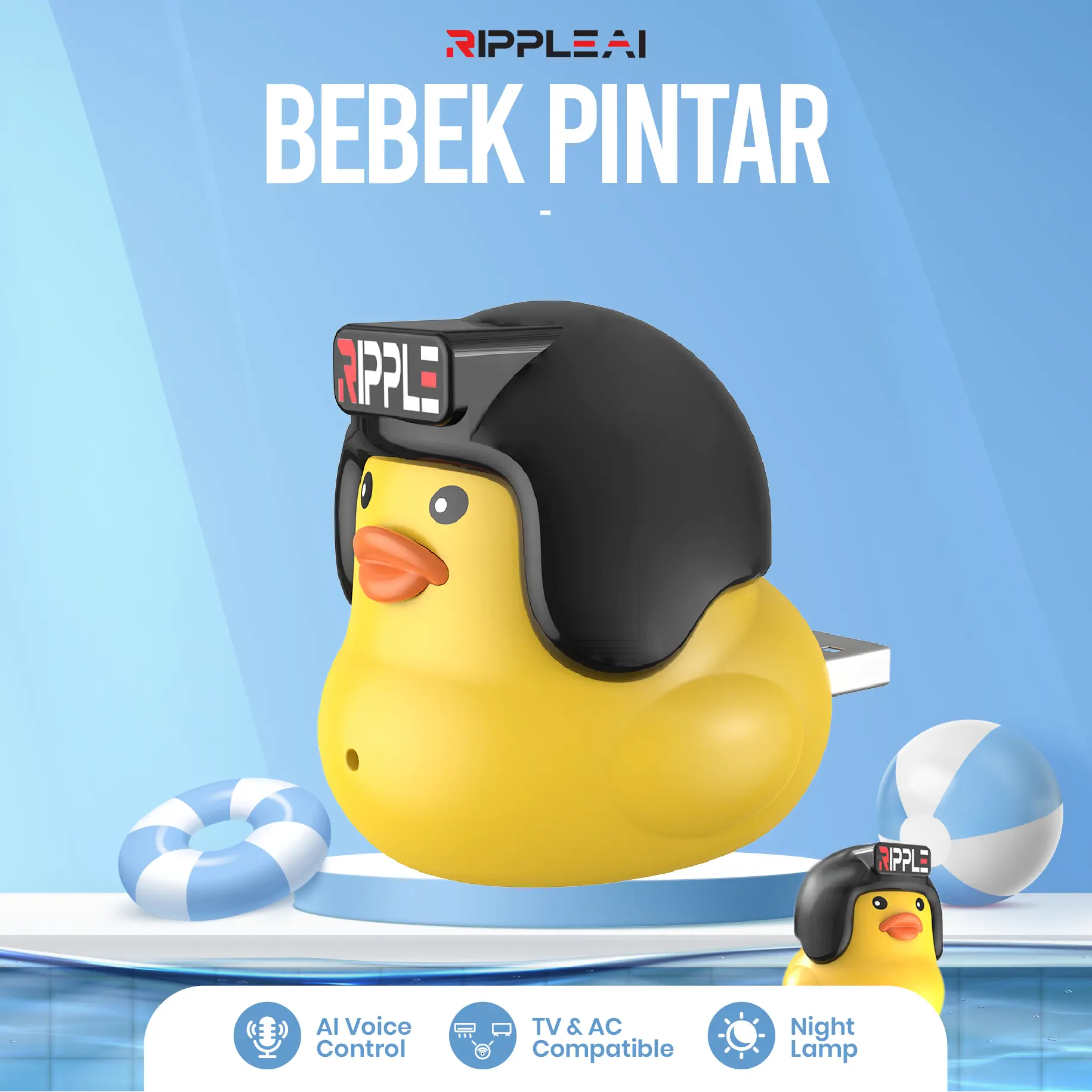 【Ripple 3C】bebek pintar smart AI Remote Digital TV AC Night Lamp Bebek Pintar R1 USB kontrol suara  Garansi Smart Household Appliances