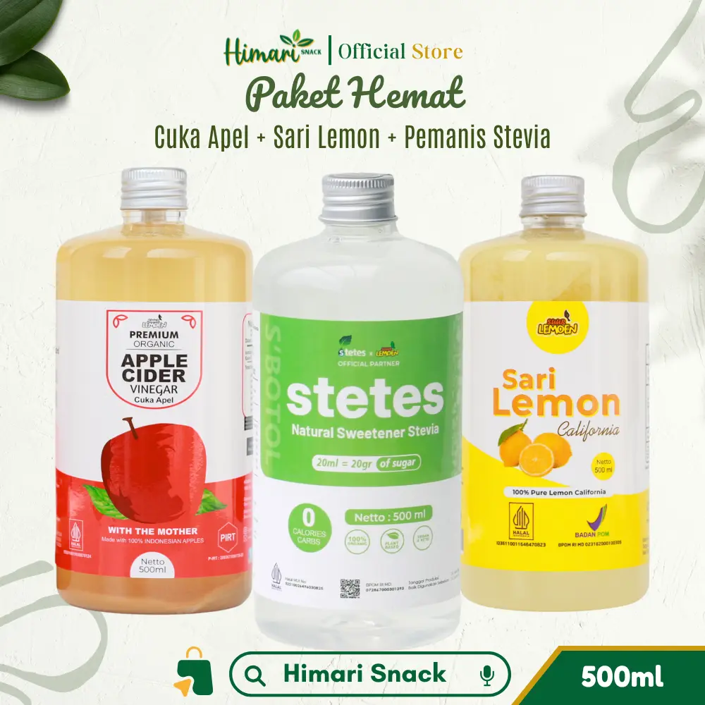 Himari Paket Hemat Stevia Cuka Apel Sari Lemon Cuka Nanas 500ml