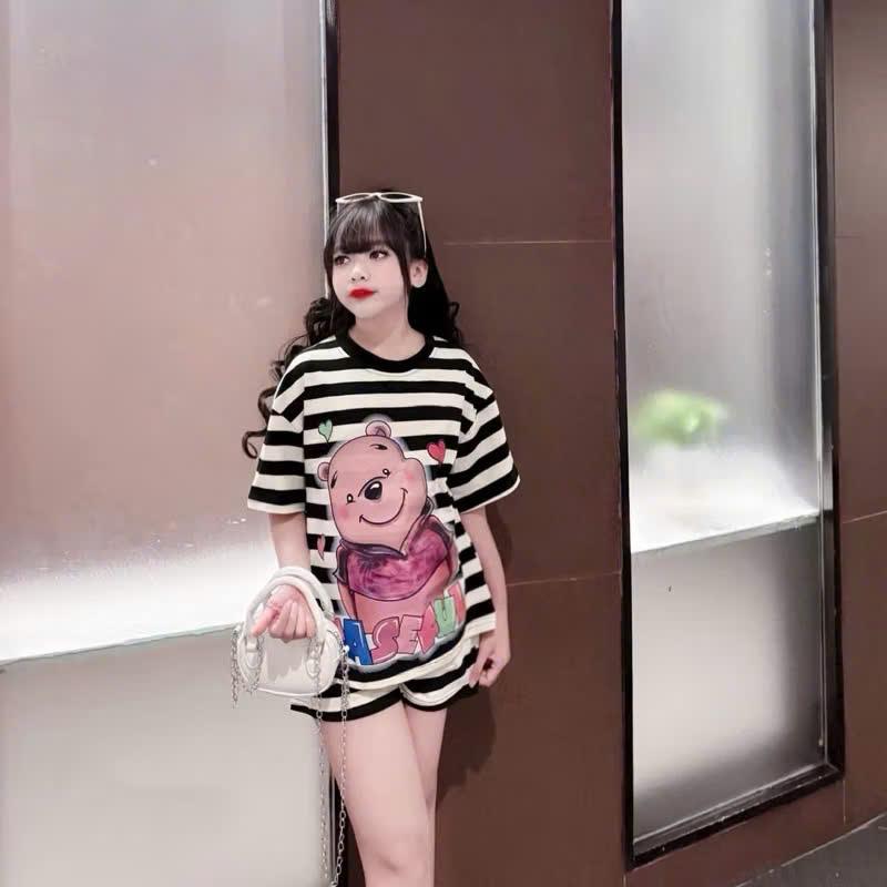 Set bộ gấu kẻ đáng iu cho hé gái siêu đáng iu size từ 14-45kg (MS12) 4