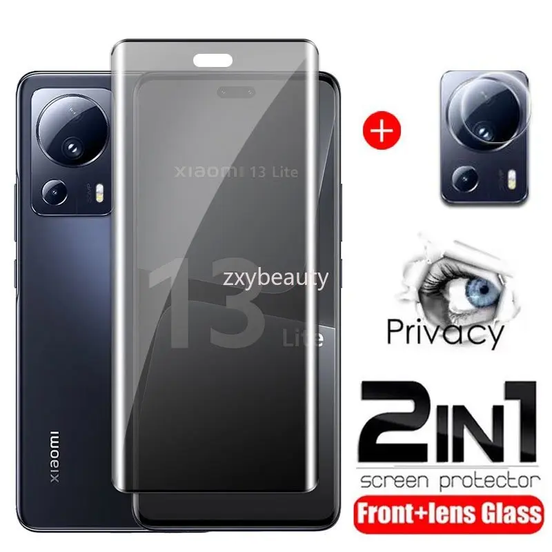 2in1 3D Curved Privacy Tempered Glass For Xiaomi 13 Lite 5G 2023 Screen Protector Full Cover Camera Lens For Mi13 Lite 13Lite 13Pro Pro 13Ultra Ultra Lens Film Class