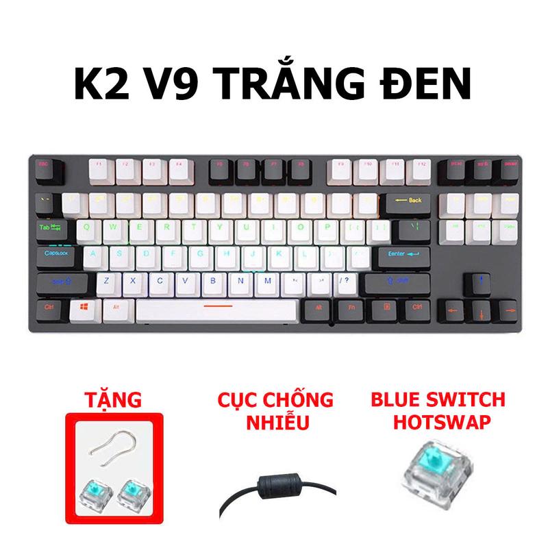 Bàn phím cơ K2 V9 Hotswap 87 phím, led đa điểm ánh sáng nhiều màu , cục chống nhiễu từ tính, có hotswap, keyboard gaming k2 phiên bản nâng cấp | BigBuy360 - bigbuy360.vn