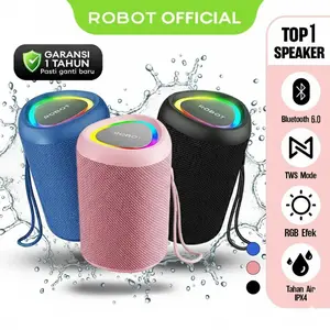 ROBOT RB120 Speaker Full Bass Bluetooth 6.0 RGB Waterproof IPX4 Portable 8 Jam Pemutaran - Speaker Mini Outdoor & Indoor Black/Blue/Pink - Bergaransi 1 Tahun