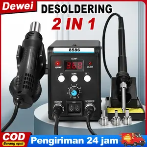 Dewei Solder Station Digital 8586 Stasiun solder ulang 2 in 1 Suhu yang dapat disesuaikan Alat Hot Air Solder Blower