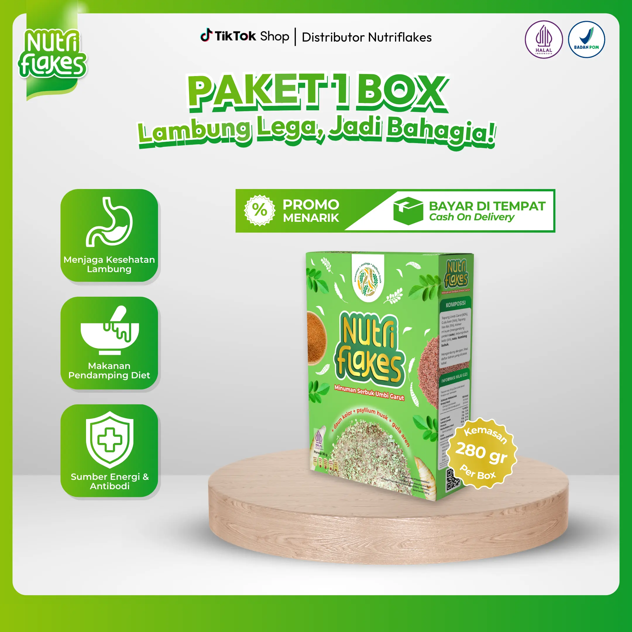 Nutriflakes paket 1 box Cereal umbi garut dengan Susu Granola Oatmeal