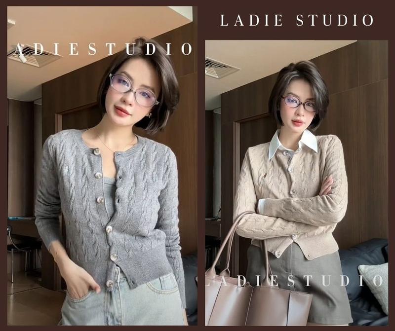 Áo Cardigan len dệt cổ tròn vintage cho nữ, Cadigan Lana, CA01, Ladie Studio
