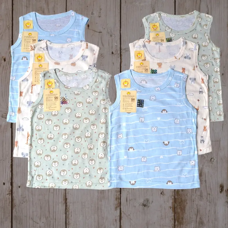 RIDGES !! (( 3pcs )) singlet bayi ridges kutung motif full print warna s m L xl xxl 0-48 bulan singlet bayi lucu murah kutung 1