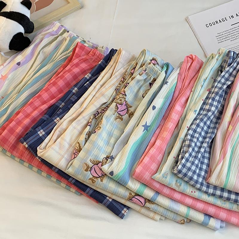 Product Introduction of 20% OFF First 30 Orders Women Pajamas trousers Cool and Breathable in Summer, Korean Style, Cute Cartoon, Casual, Loose, Home-style, Outdoor-wear Trousers, Various Types, Various Patterns, One Size 40kg-70kg Pants Nightwear Loungewear 13