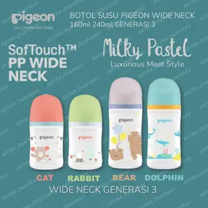 Pigeon Botol Susu Wide Neck 160ml & 240ml Generasi 3 Peristaltic PLUS Anti-Kolik BPA Free Desain Ergonomis Dot Lembut untuk Bayi 0+ Bulan