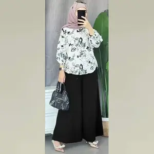 Setelan Premium / Setelan Rayon Kombinasi Viral / Setelan wanita viral Baju Remaja Dewasa Dewasa Atasan Celana Kancing Kulot Motif Karet Nyaman Kantong Muslim Katun Panjang