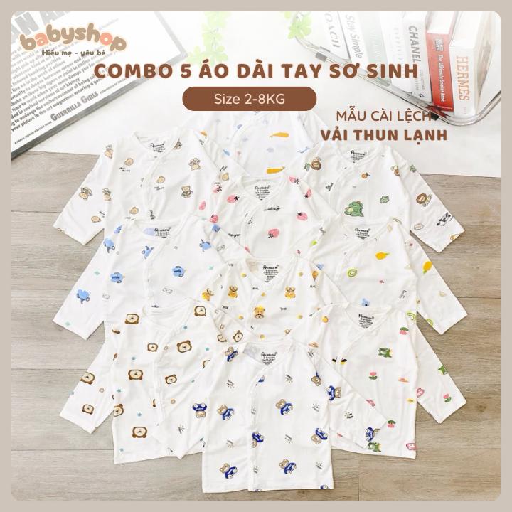  Combo 5 Áo Dài Tay Sơ Sinh Cài Khuyu Lệch Chất Thun Lạnh VT- MV - MonBee Chất Cotton Bé Từ 3-8kg 