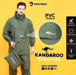 KANGAROO RAINCOAT Jas Hujan Anti Rembes Macropus PVC Original Cowok Cewek Dewasa Saku Kangguru Jas Hujan Pria Perempuan
