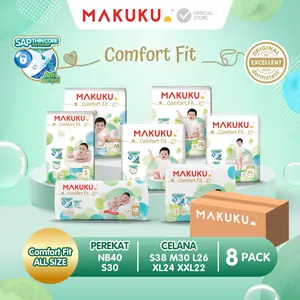 [8 PACK] Makuku SAP Diapers Comfort Fit 3.0 Pants / Celana Popok Bayi Kemasan Regular NB40 / S30 / S38 / M30 / L26 / XL24 / XXL22