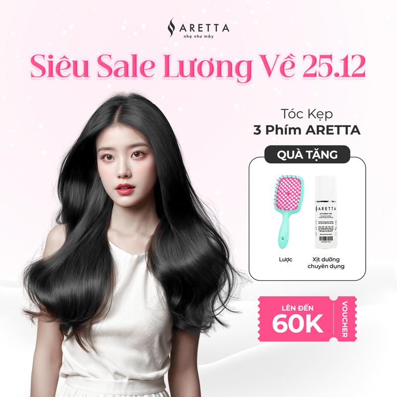  Tặng Lược Gỡ Rối Và Xịt Dưỡng Tóc  Tóc Giả Nữ Kẹp Set 3 Mảnh ARETTA Công Nghệ Sợi Protein Nano Mềm Nhẹ Như Tóc Thật - Tóc giả ARETTA - Trải nghiệm cảm giác nhẹ như bay 
