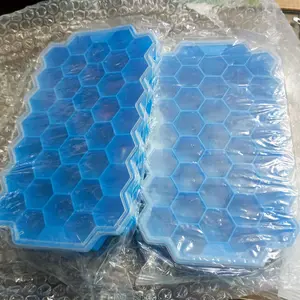 Nampan Es Batu Silikon 37 Grid dengan Tutup Mudah Dilepas untuk Es Loli dan Jeli DIY Gaya Sarang Lebah, Peralatan Minum Rumah Tangga Tahan Lama