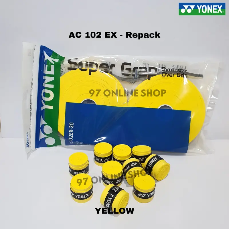 Grip Karet Raket Badminton Yonex AC 102 EX / AC102EX - SUPER GRAP TAPE - 100% Original YONEX - YELLOW 3