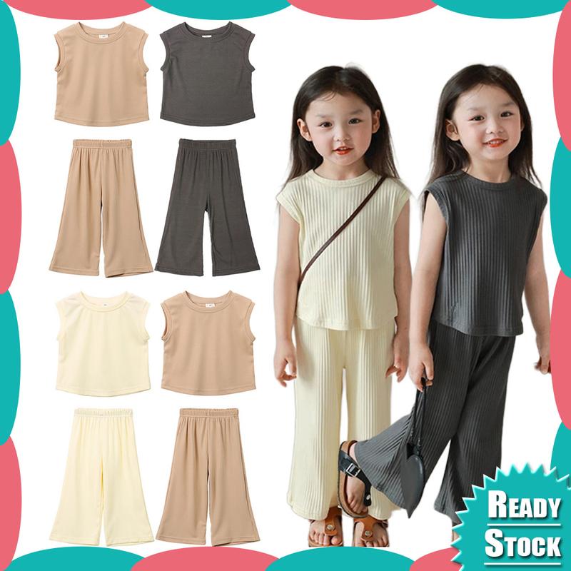 Summer Kids Girls Clothes Sets Casual Vest Sleeveless T-shirt+ Pants ...